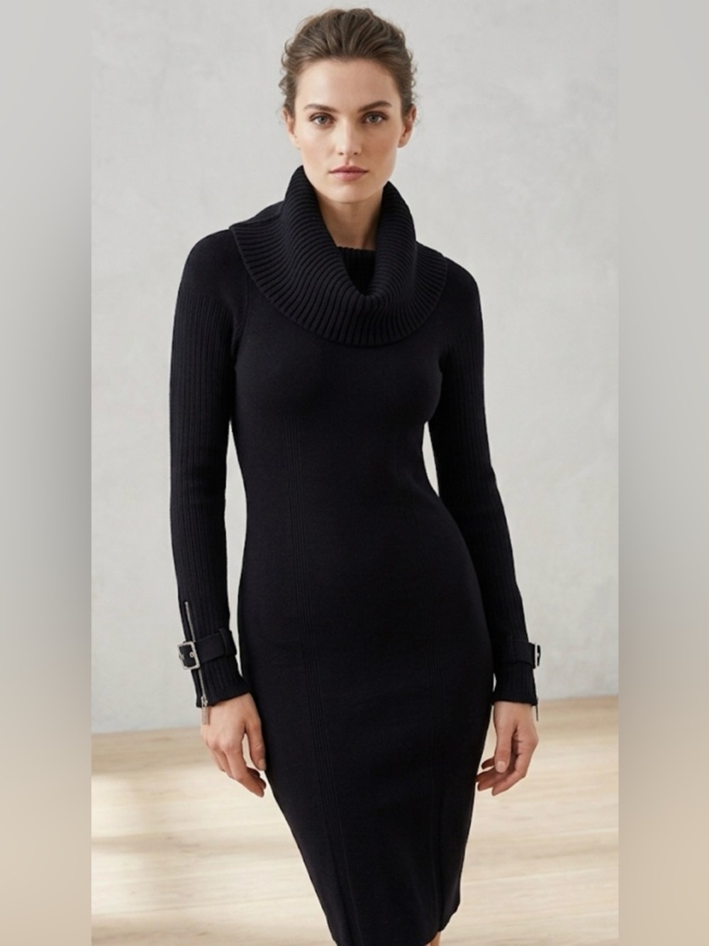 Karen Millen AW10 Archive Ribbed Knit Buckle Zip Sweater Dress KK131